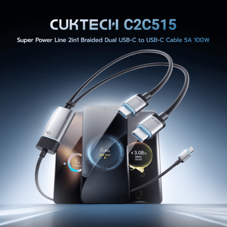 สายชาร์จเร็ว CUKTECH รุ่น C2C515 AI CHARGING สีดำ 2 พอร์ต USB-C ยาว 1.35 เมตร (เทคโนโลยีชาร์จเร็ว PD3.0 PPS)_1